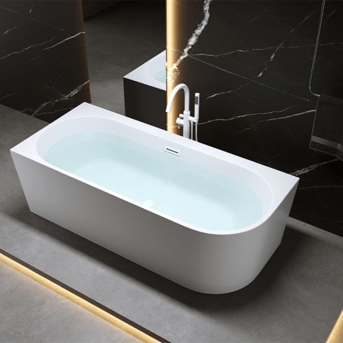 Wanna wolnostojąca przyścienna Mera 509A lewa biała 140 x 75 cm przelew biały mat