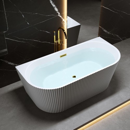 Wanna wolnostojąca przyścienna ryflowana Carlo 517D biała 170 x 75 cm przelew złoty