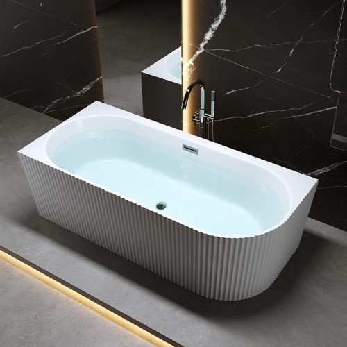Wanna wolnostojąca przyścienna ryflowana Rio 504C lewa biała 160 x 75 cm przelew chrom 