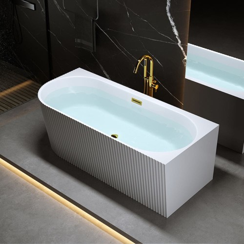 Wanna wolnostojąca przyścienna ryflowana Rio 504A prawa biała 140 x 75 cm przelew złoty