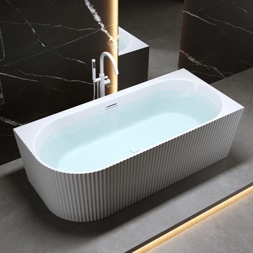Wanna wolnostojąca przyścienna ryflowana Rio 504B prawa biała 150 x 75 cm przelew biały mat