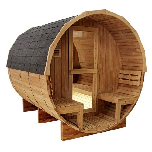 Sauna ogrodowa fińska beczka z piecem Asker 210 x 240 cm 4-6 osobowa