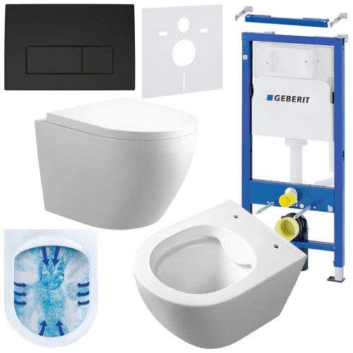 Zestaw podtynkowy WC stelaż Geberit Duofix miska Mizu-WH-Rim-02 przycisk Delta 50 czarny mat