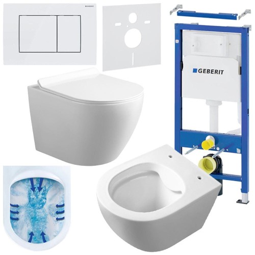Zestaw podtynkowy WC stelaż Geberit Duofix miska Mizu-WH-Rim-01 przycisk Delta 30 biały