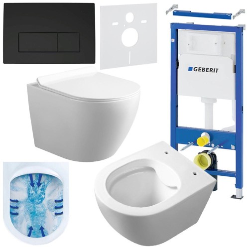 Zestaw podtynkowy WC stelaż Geberit Duofix miska Mizu-WH-Rim-01 przycisk Delta 50 czarny mat