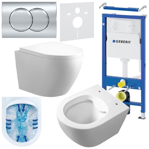 Zestaw podtynkowy WC stelaż Geberit Duofix miska Mizu-WH-Rim-02 przycisk Delta 01 chrom