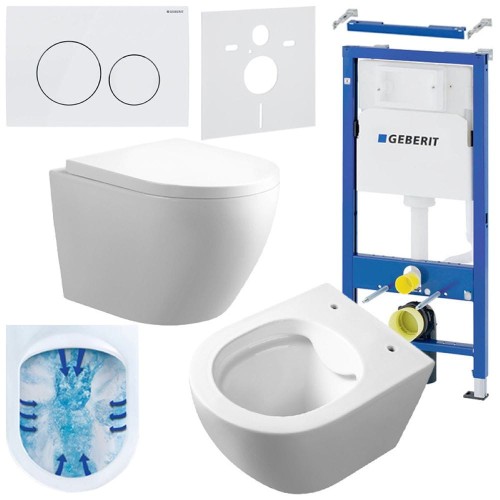 Zestaw podtynkowy WC stelaż Geberit Duofix miska Mizu-WH-Rim-02 przycisk Delta 20 biały