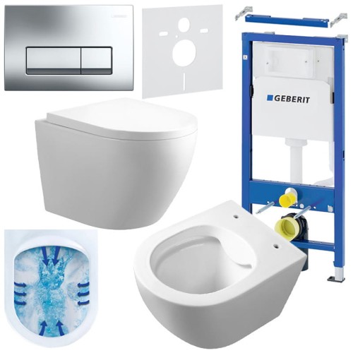 Zestaw podtynkowy WC stelaż Geberit Duofix miska Mizu-WH-Rim-02 przycisk Delta 50 chrom