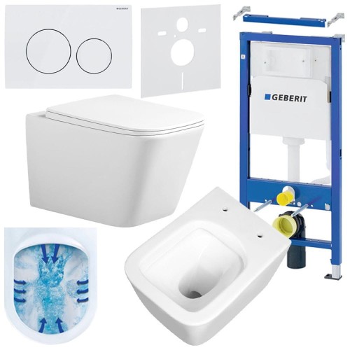Zestaw podtynkowy WC stelaż Geberit Duofix miska Rain-WH-Rim-03 przycisk Delta 20 biały