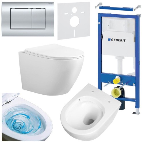 Zestaw podtynkowy WC stelaż Geberit Duofix miska Flow-WH-TR-03 przycisk Delta 30 chrom