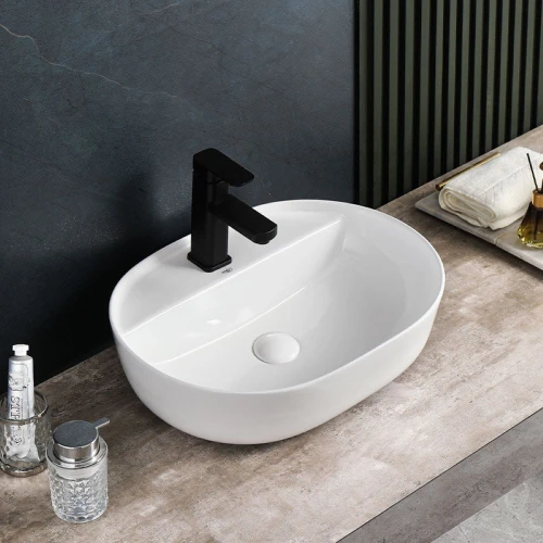 Umywalka nablatowa ceramiczna owalna Emi-WH-510 biała