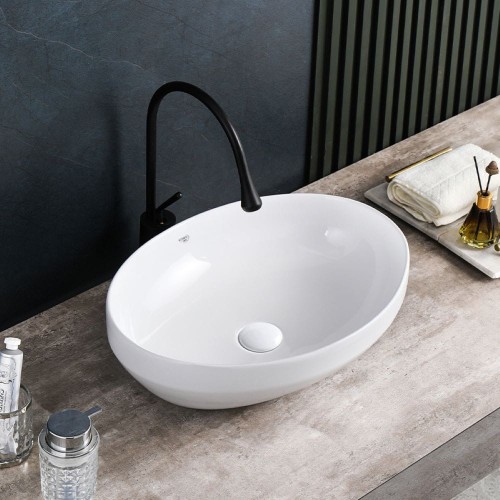Umywalka nablatowa ceramiczna owalna Lumo-WH-500 biała