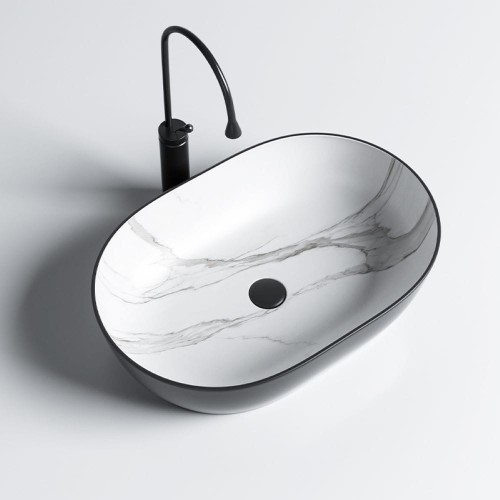 Umywalka nablatowa ceramiczna marmurowa owalna Neo-MTB-MAR1-605 czarny mat
