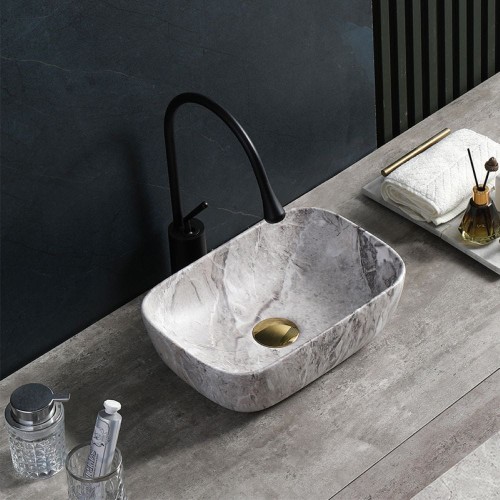Umywalka nablatowa ceramiczna marmurowa prostokątna Milo-MAR2-370 szara