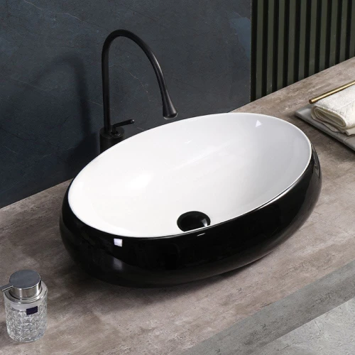 Umywalka nablatowa ceramiczna owalna Cari-BL-WH-600 czarna