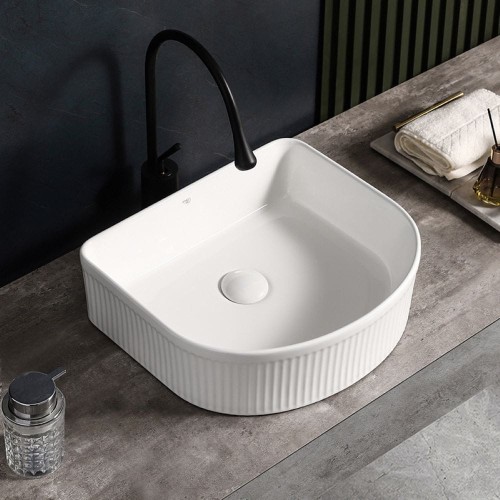 Umywalka nablatowa ceramiczna ryflowana Fino-WH-400 biała