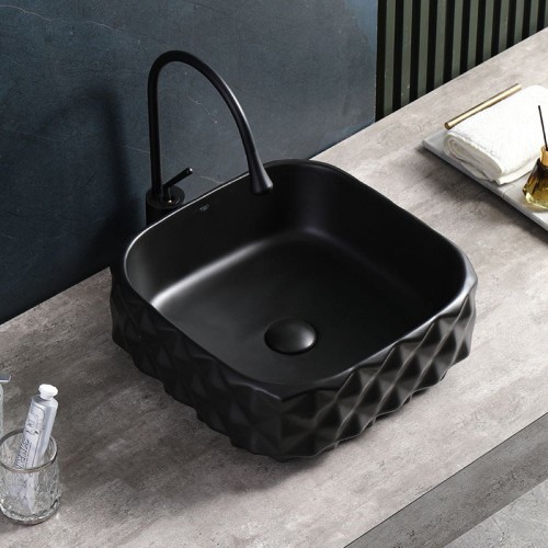 Umywalka nablatowa ceramiczna kwadratowa Pearl-MTB-400 czarny mat struktura