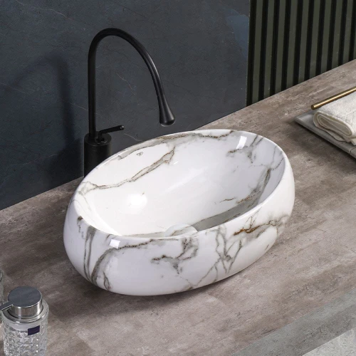 Umywalka nablatowa ceramiczna marmurowa owalna Cari-MAR1-600