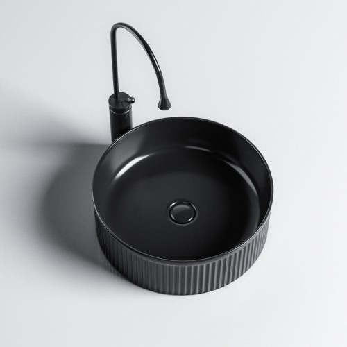 Umywalka nablatowa ceramiczna okrągła Lava-BL-RF-370 czarna ryflowana