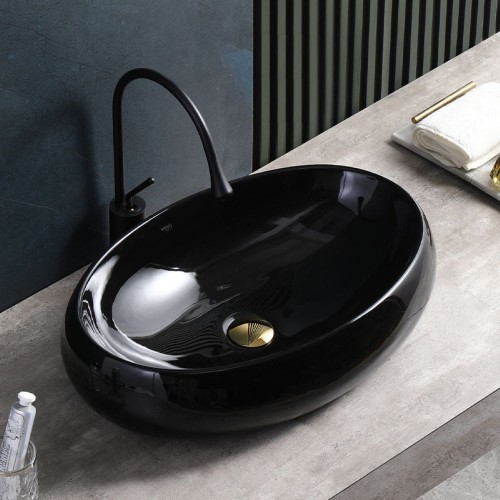 Umywalka nablatowa ceramiczna owalna Cari-BL-600 czarna 