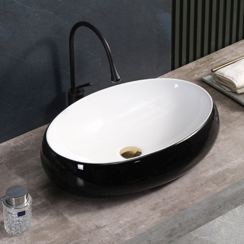 Umywalka nablatowa ceramiczna owalna Cari-BL-WH-500 czarna 