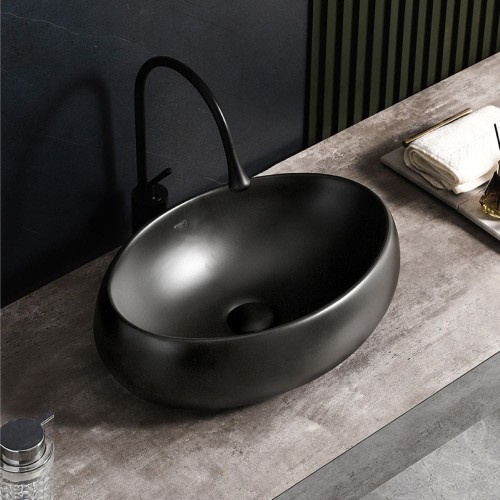 Umywalka nablatowa ceramiczna owalna Cari-MTB-500 czarny mat