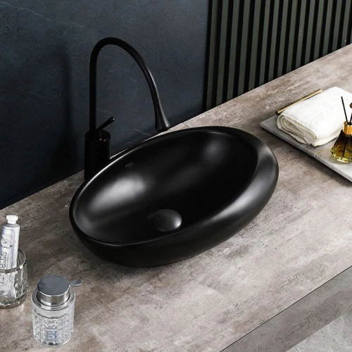 Umywalka nablatowa ceramiczna owalna Emma-MTB-490 czarny mat
