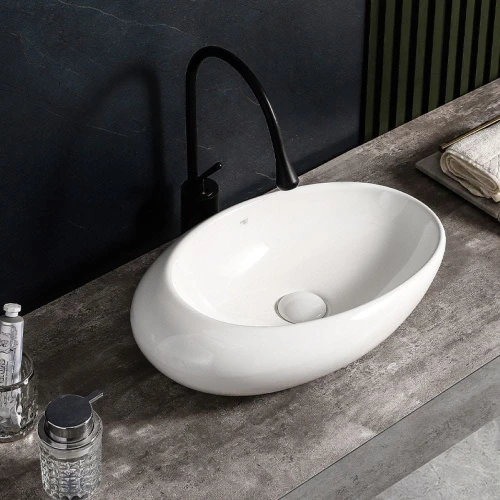 Umywalka nablatowa ceramiczna owalna Emma-WH-490 biała