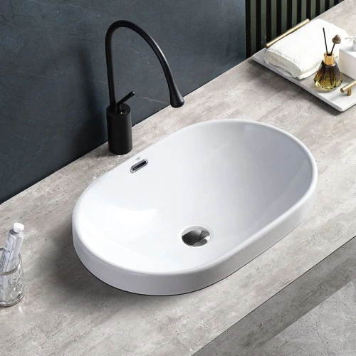 Umywalka nablatowa ceramiczna owalna Nel-WH-590 biała
