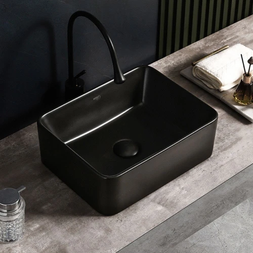 Umywalka nablatowa ceramiczna prostokątna Luxo-MTB-410 czarny mat
