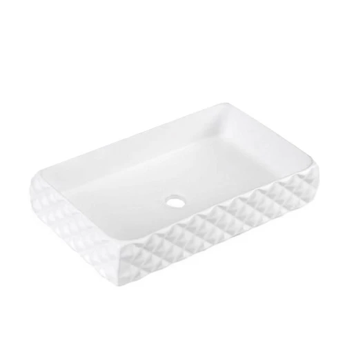 Umywalka nablatowa ceramiczna prostokątna Pearl-WH-605 biała struktura