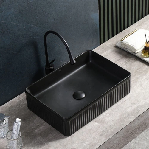 Umywalka nablatowa ceramiczna prostokątna ryflowana Aura-MTB-500 czarny mat