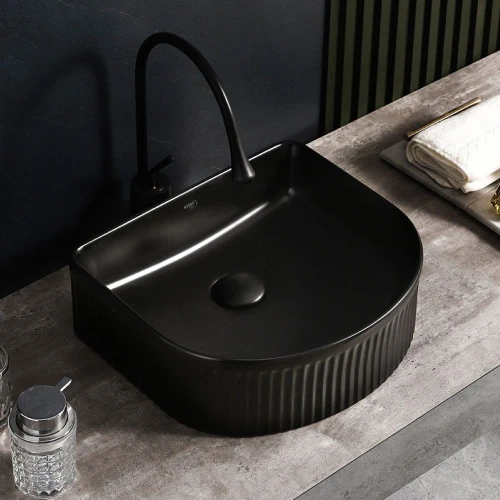Umywalka nablatowa ceramiczna ryflowana Fino-MTB-400 czarny mat