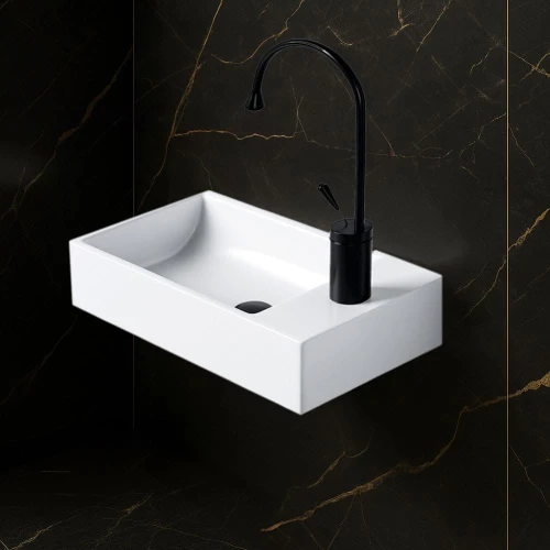 Umywalka nablatowa wisząca ceramiczna prostokątna Lucy-WH-405 biała
