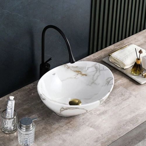 Umywalka nablatowa ceramiczna marmurowa owalna Lumo-MAR1-340 