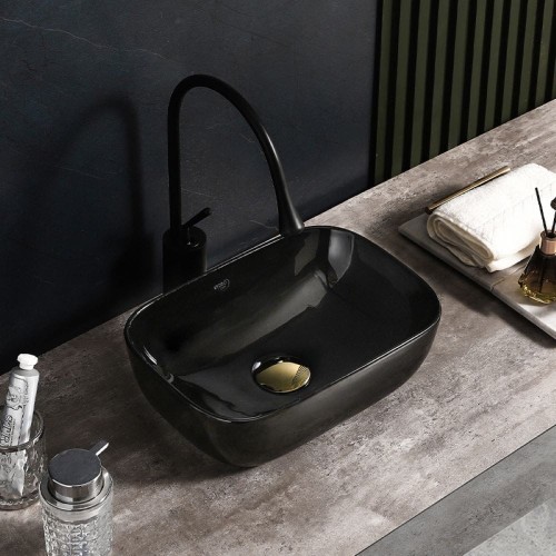 Umywalka nablatowa ceramiczna prostokątna Milo-BL-370 czarna