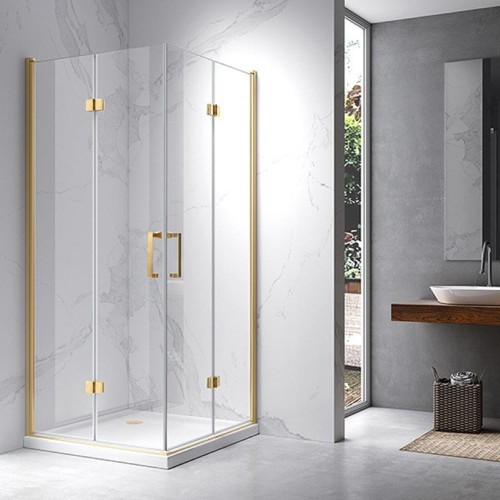 Kabina prysznicowa kwadratowa KZ08C złota szczotkowana 90 x 90 cm