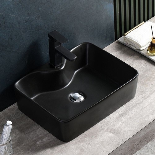 Umywalka nablatowa ceramiczna prostokątna ELISE-MTB-480 czarny mat