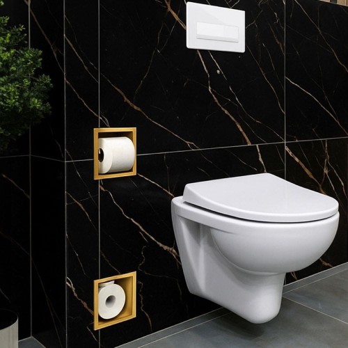 Uchwyt na papier toaletowy wnękowy z magazynkiem do zabudowy DARIO-GL złoty