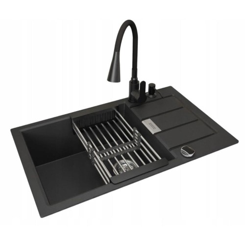 Zlewozmywak jednokomorowy z ociekaczem Sirius Onyx Franke z baterią Flexo