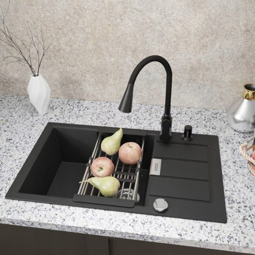 Zlewozmywak jednokomorowy z ociekaczem Sirius Onyx Franke z baterią Flexo