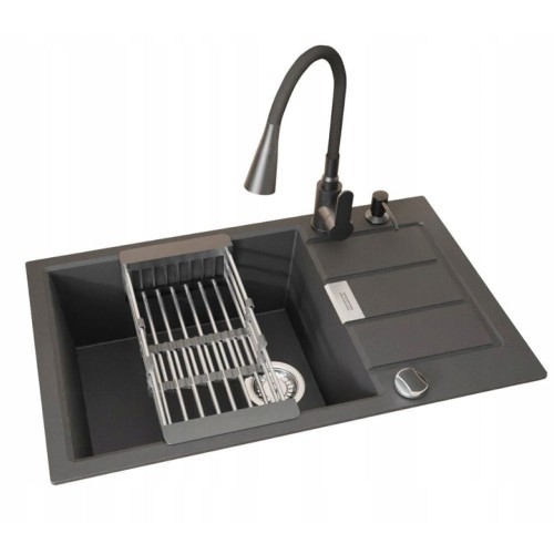 Zlewozmywak jednokomorowy z ociekaczem Franke Sirius Sid 2.0 S2D 611-78 XL czarny onyx z baterią Flexo