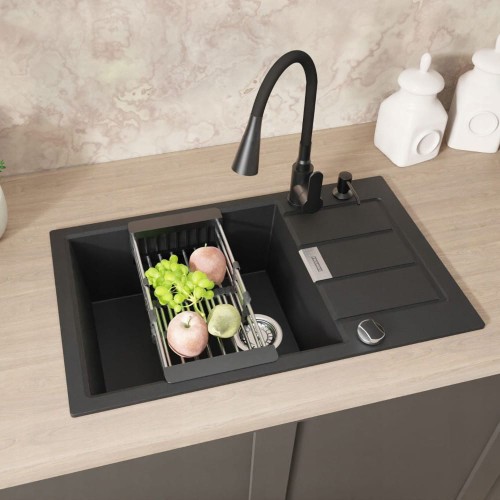 Zlewozmywak jednokomorowy z ociekaczem Franke Sirius Sid 2.0 S2D 611-78 XL czarny onyx z baterią Flexo