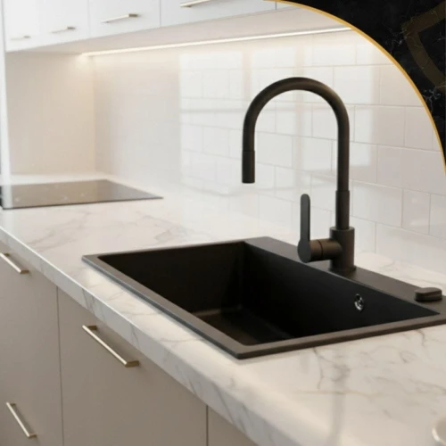 Zestaw - zlewozmywak granitowy z ociekaczem Grano - bateria - syfon