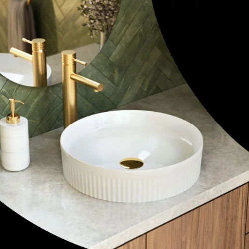 Umywalka nablatowa ceramiczna zlew Alera 42,5 cm biała ryflowana okrągła 
