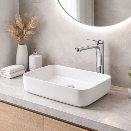 Umywalka nablatowa prostokątna LORI-WH biała premium design Granite Sink