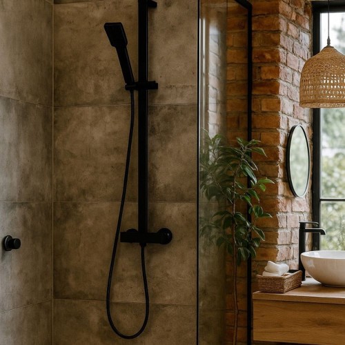 Zestaw prysznicowy natryskowy smukła słuchawka elastyczny wąż OSTO3 czarny