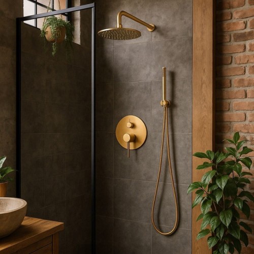 Zestaw prysznicowy natryskowy podtynkowy mosiężny RODY - szczotkowane złoto