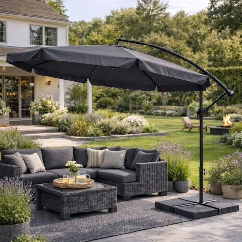Parasol ogrodowy z wysięgnikiem składany + pokrowiec KARIO-SZ Szary 350x240 
