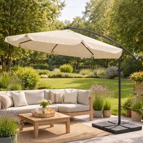 Parasol ogrodowy z wysięgnikiem składany + pokrowiec KARIO-EC Ecru 350x240